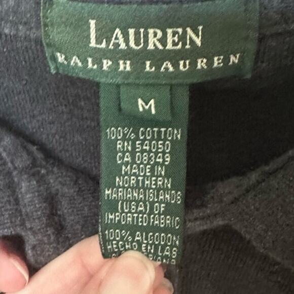 Vintage LRL Gray Long Sleeve Polo Top Cotton size M Green Label - Picture 3 of 6